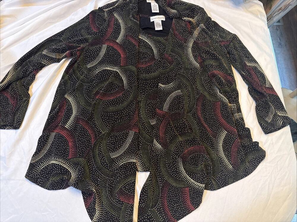 Draper's & Damon's 2 Pc Set Cardigan Shell Top M Abstract Metallic Knit